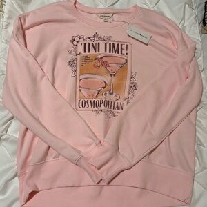 Lucky Brand Light Pink Tini Time Cosmopolitan Cocktail Graphic Sweatshirt NWT